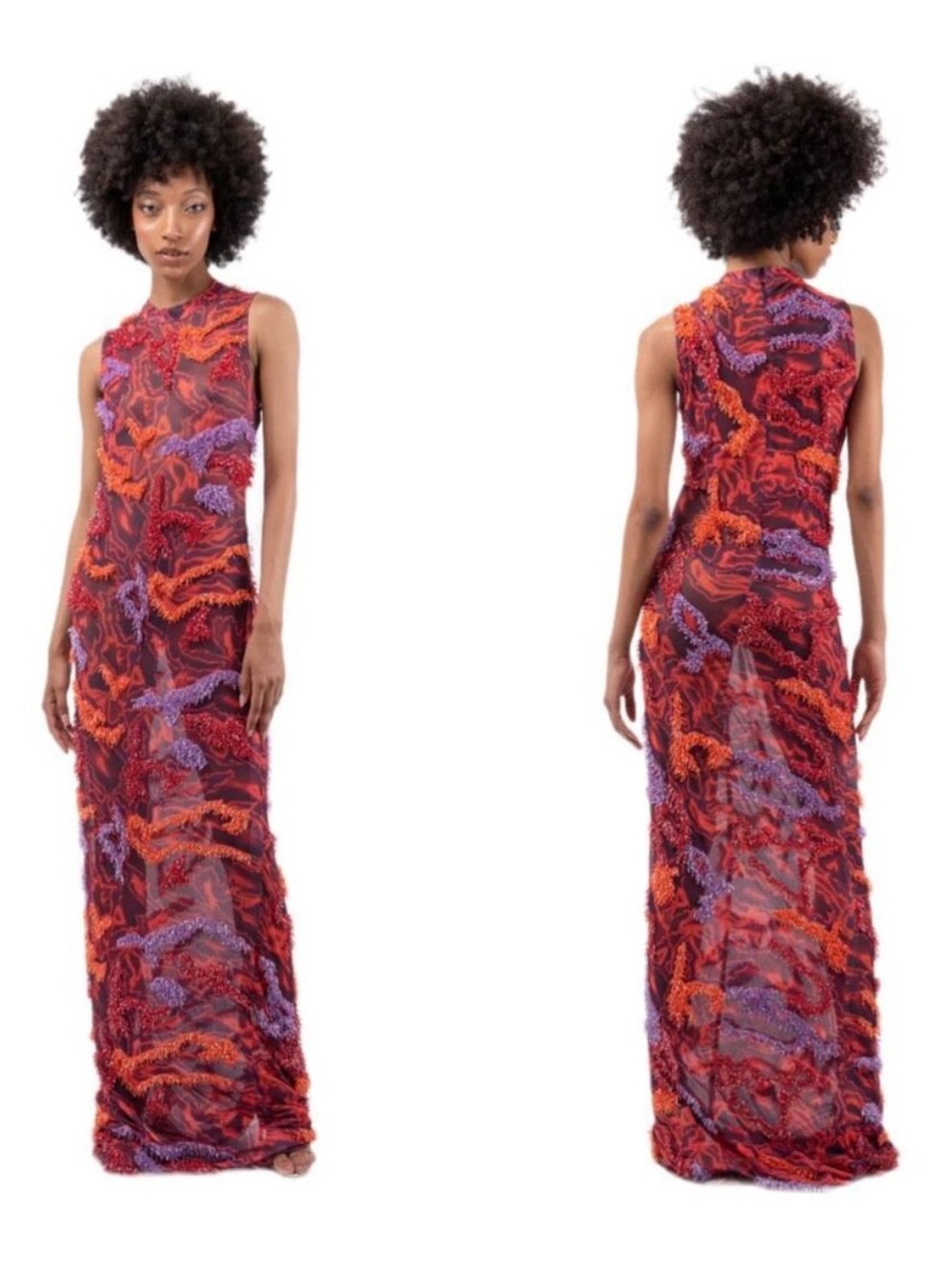 Onalaja Zusi Maxim Beaded Maxi Dress in Red & Purple Combo $795 MSRP Medium - Picture 2 of 12